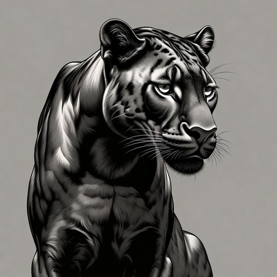 Black and white jaguar illustration