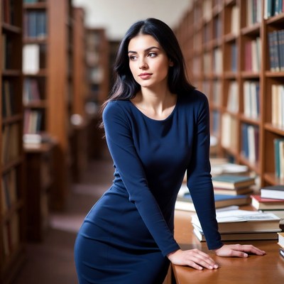 Woman in library reads quietly
