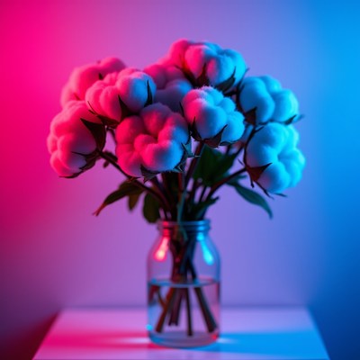 Flowers in a jar with colorful light