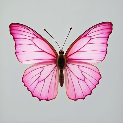 Butterfly with pink wings on gray background