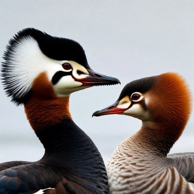 Birds in close encounter at lakeside