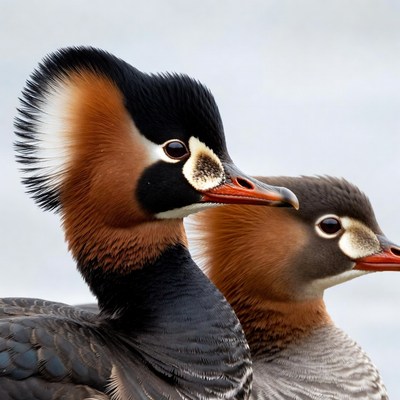 Birds at water's edge in clear weather