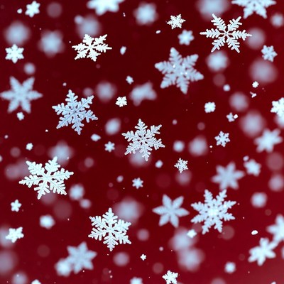 Snowflakes falling on red background