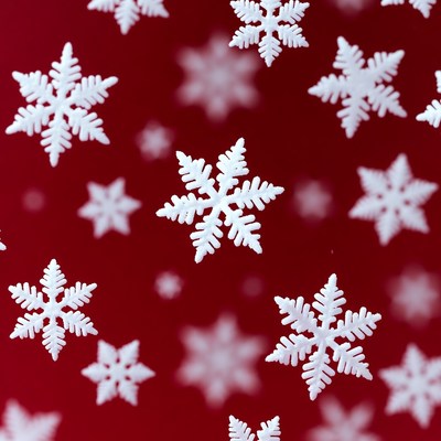 Snowflakes falling on red background