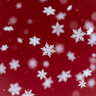 Snowflakes falling on red background