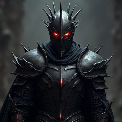 Dark knight with glowing eyes in armor