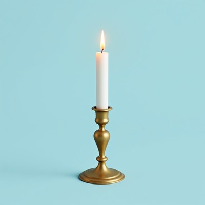 Candle on holder with blue background