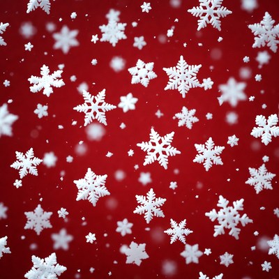 Snowflakes falling on red background