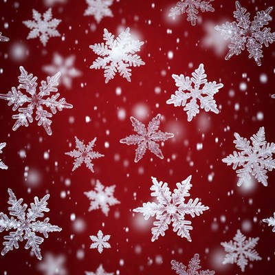 Snowflakes falling on red background