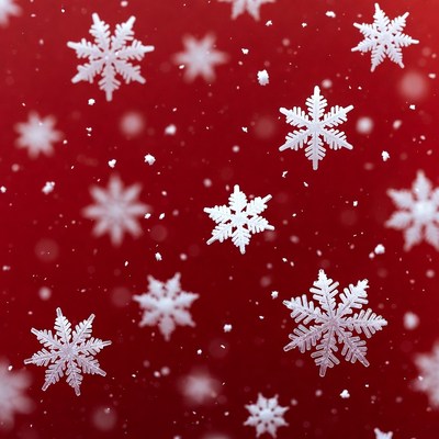 Snowflakes falling on red background