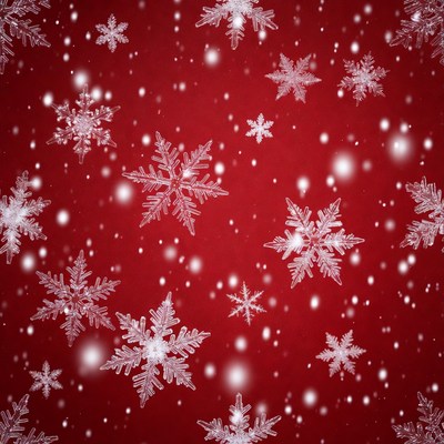 Snowflakes falling on red background