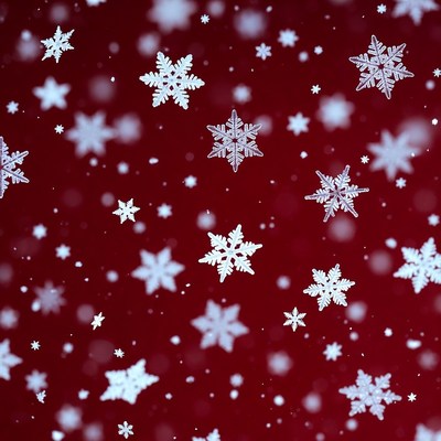 Snowflakes falling on red background