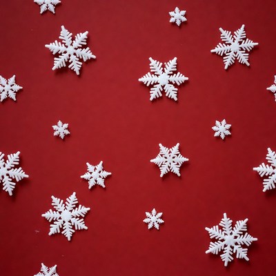 White snowflakes on red background