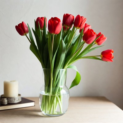 Fresh red tulips in a vase