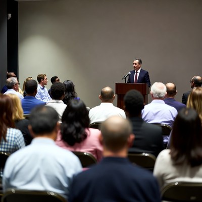Speaker addresses audience at event