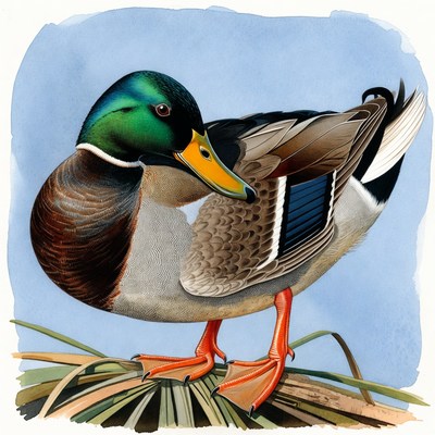 Mallard duck standing on grass