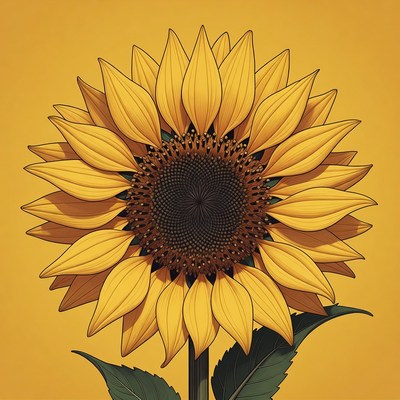 Bright sunflower against yellow background