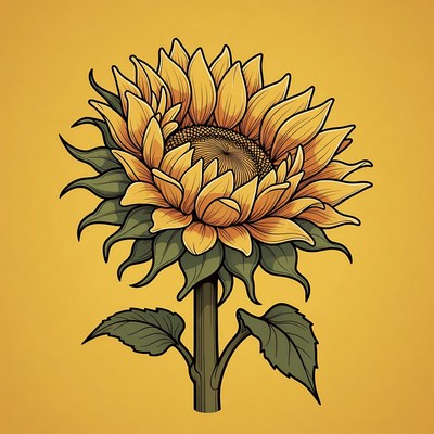Sunflower with yellow background
