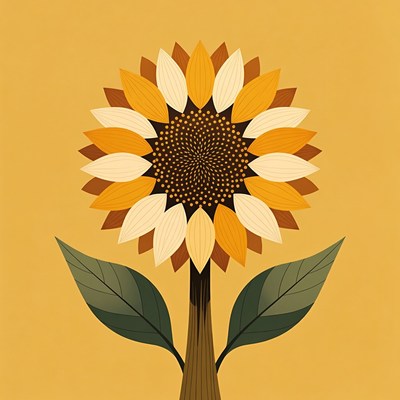 Bright sunflower with leaf details