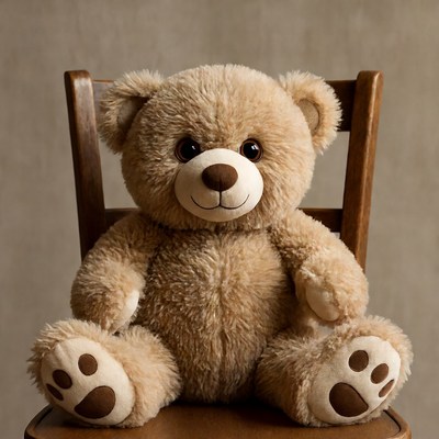 Plush bear sitting on chair