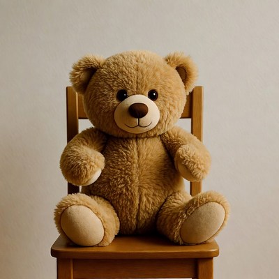 Teddy bear on wooden chair