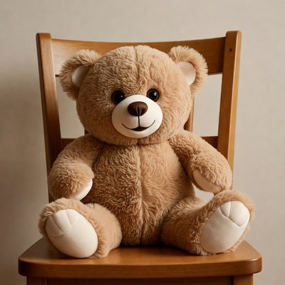 Large teddy bear sits on chair