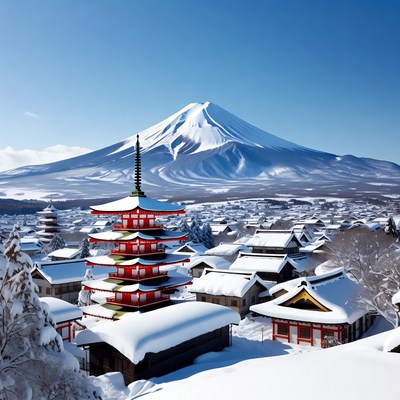 Snow-covered landscape with mountain view
