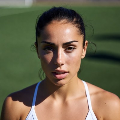 Focused athlete on green field