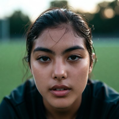 Focused player on the field during training