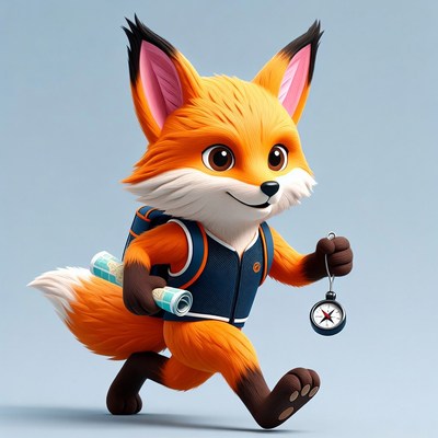 Fox character carries tools and runs outside