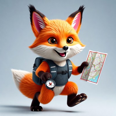 Fox explorer with map and compass in hand