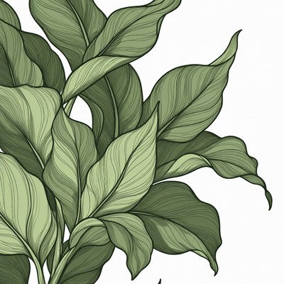 Green leaves with detailed lines and shapes