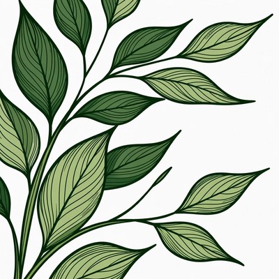 Green leaves on branch design for decoration