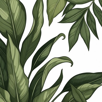 Green leaves on white background