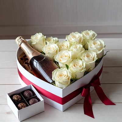 Gift box with roses and treats
