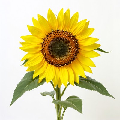 Bright sunflower with green leaves