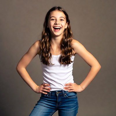 Girl smiling in studio
