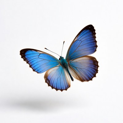 Butterfly with blue wings in flight