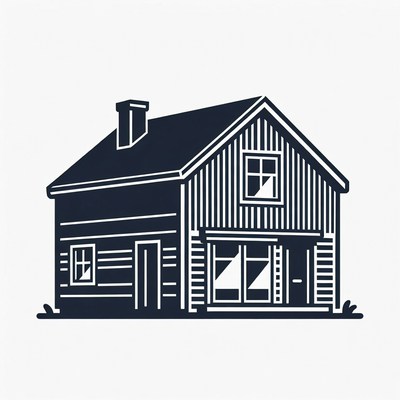 Line drawing of a simple house with a chimney