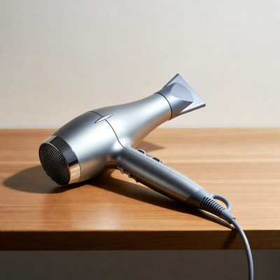 Hair dryer on wooden table