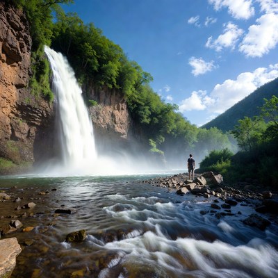 Waterfall and river view at daytime