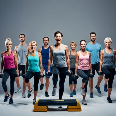 Group fitness class in studio