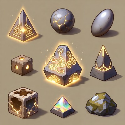 Magical stones and symbols displayed together
