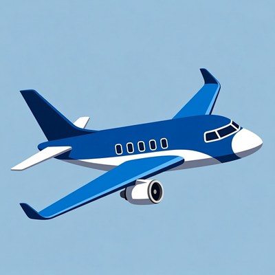 Blue airplane flying in the sky