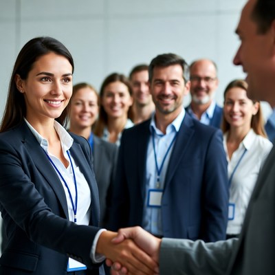 Business meeting handshake and smiles