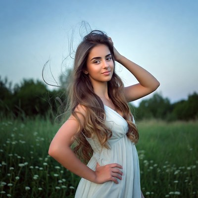 Woman posing in green field