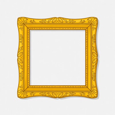 Empty gold picture frame on white background