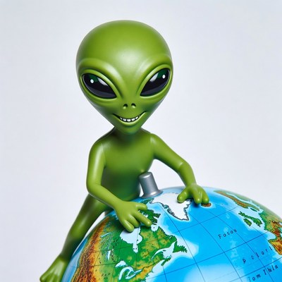Alien figure on globe model