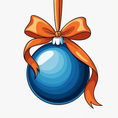 Bright blue ornament with ribbon