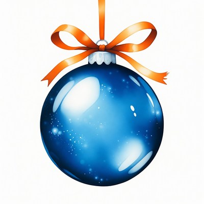 Blue christmas ornament with orange ribbon